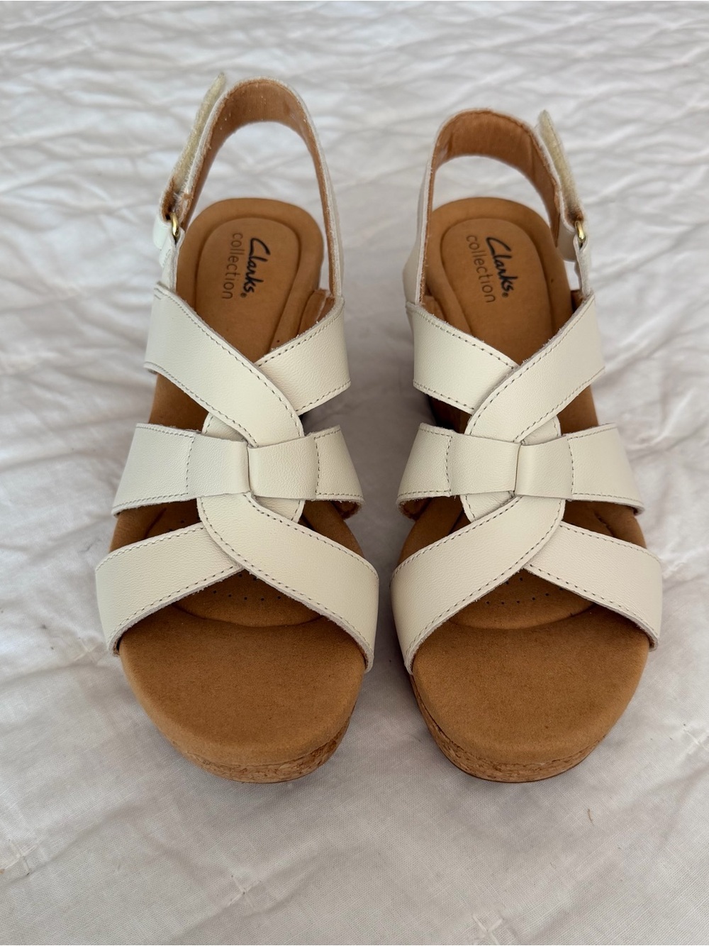 Clarks Collection Giselle Beach Slingback Wedge Sandals White Size 9 Chunky Cork